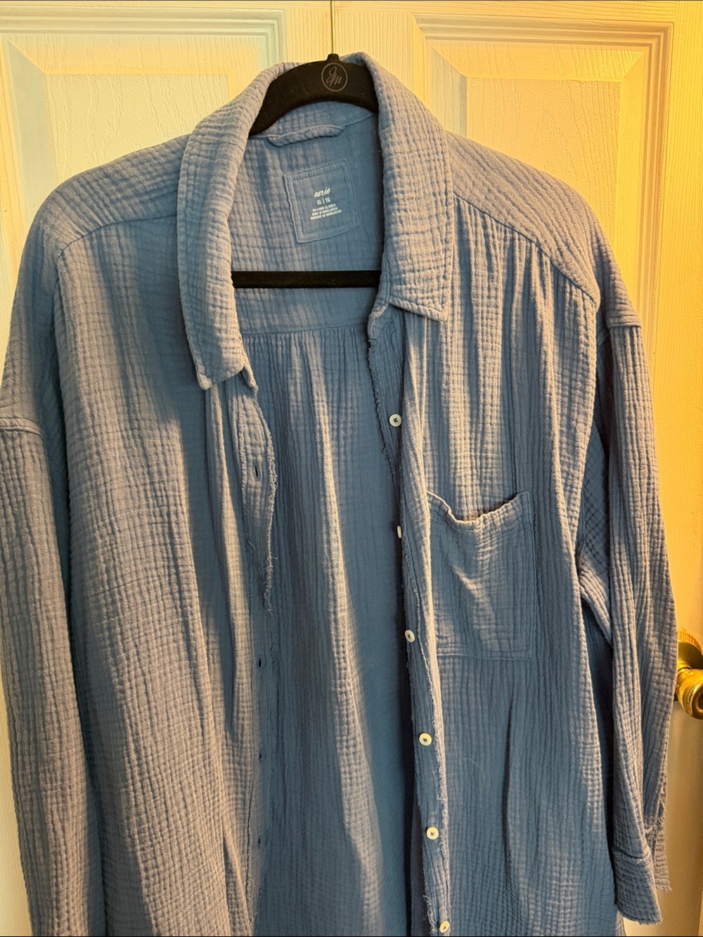Aerie Lightweight Textured Button-Up Shirt Jacket - Blue
